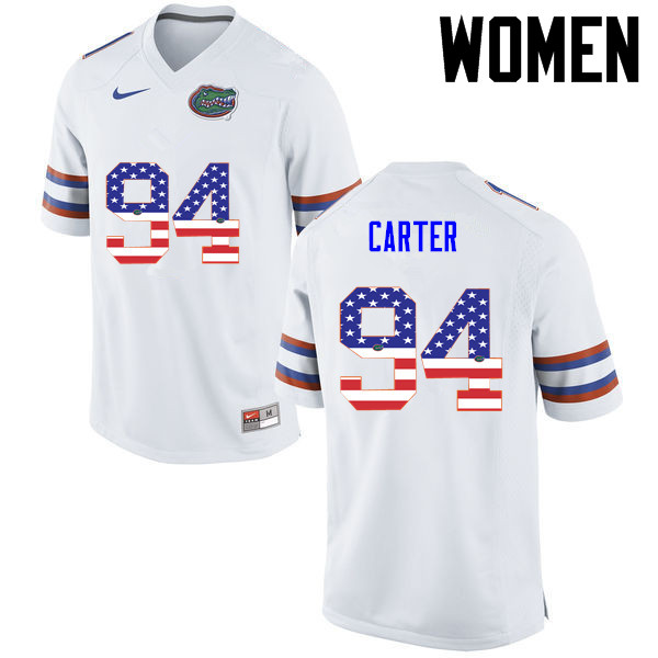 Women Florida Gators #94 Zachary Carter College Football USA Flag Fashion Jerseys-White